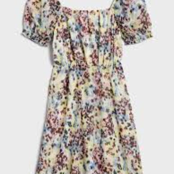 BANANA REPUBLIC Square Neckline Small Multicolor Floral Mini Dress Puff Sleeves - Picture 1 of 9